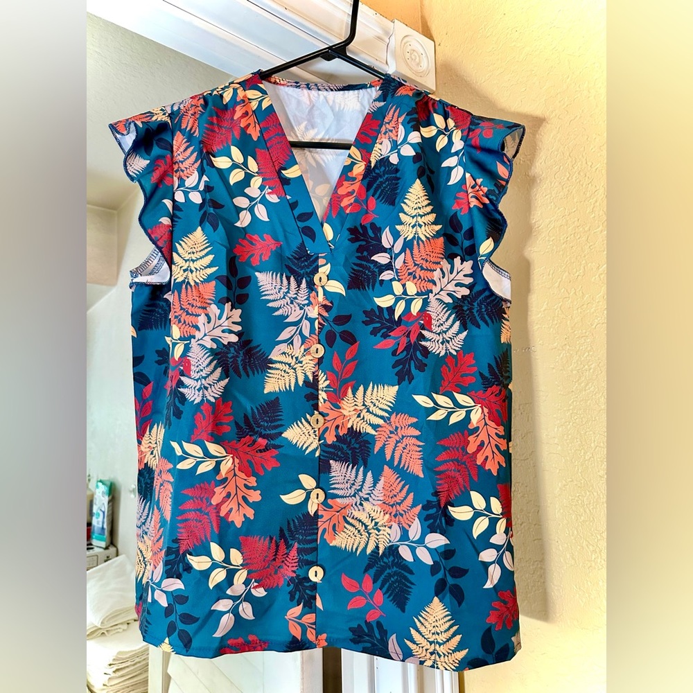 Fall Floral V-Neck Sleeveless Top